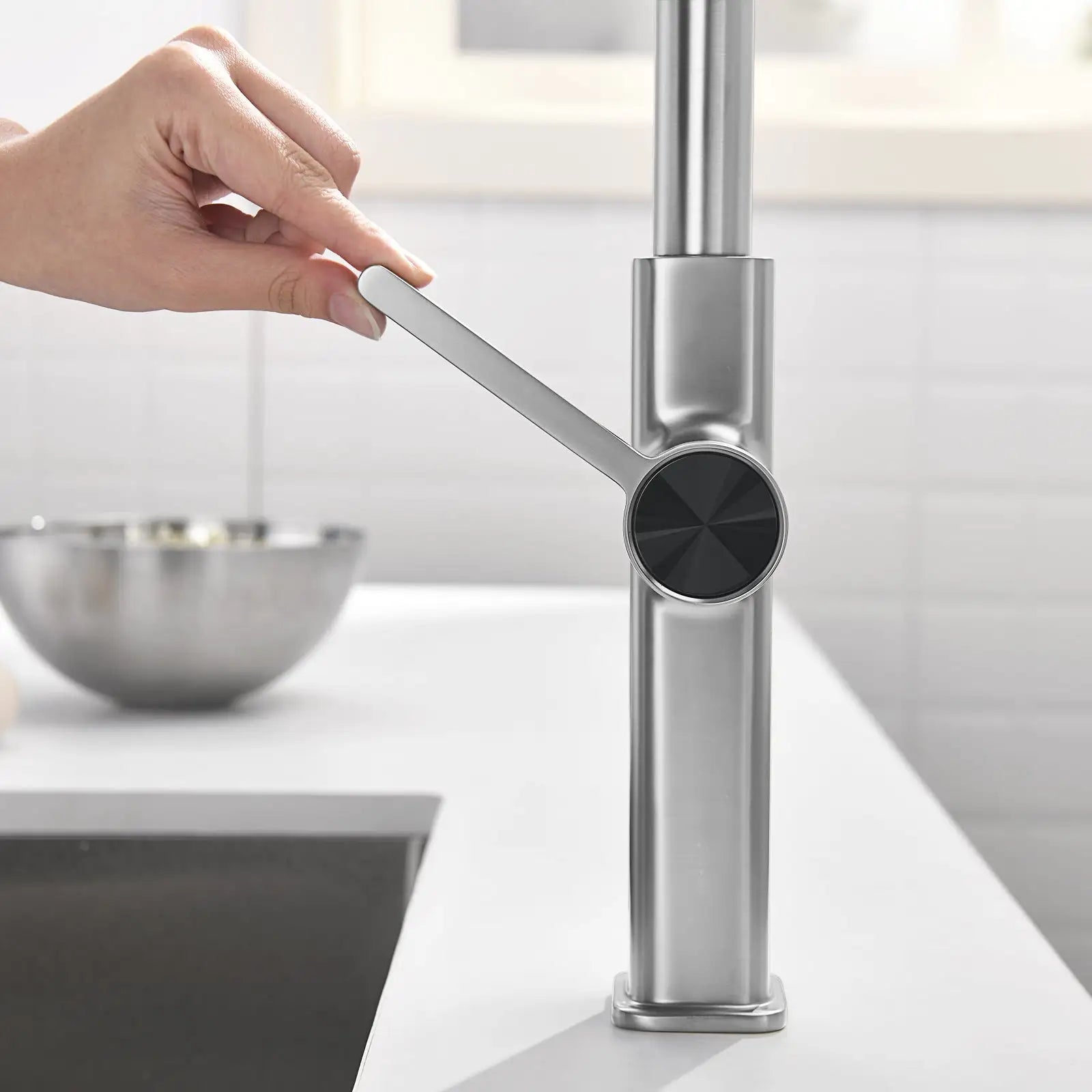 Loraven Temperature Display Kitchen Faucet with Waterfall and Pull-Out Features-KF001