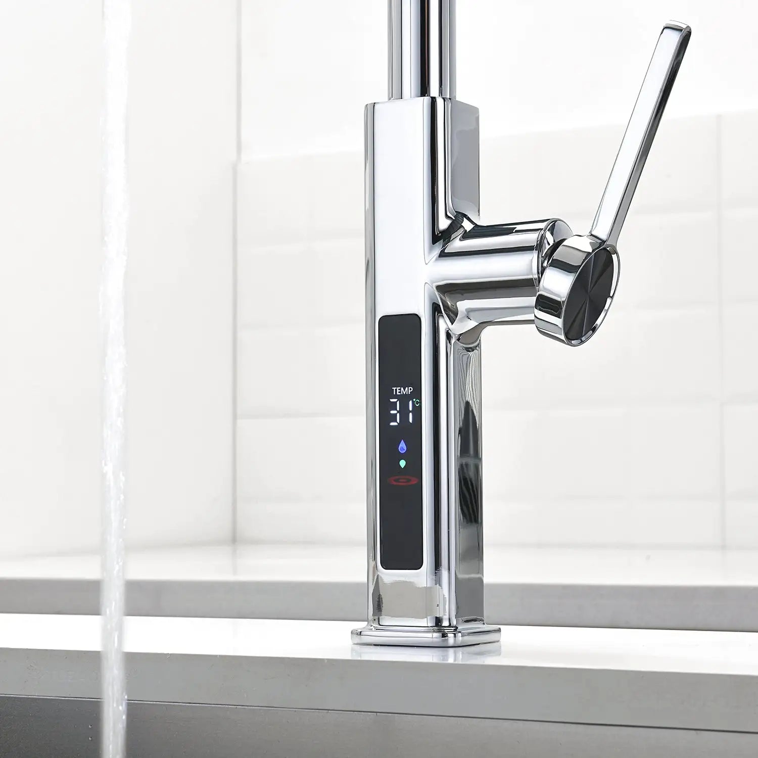 Loraven Temperature Display Kitchen Faucet with Waterfall and Pull-Out Features-KF001