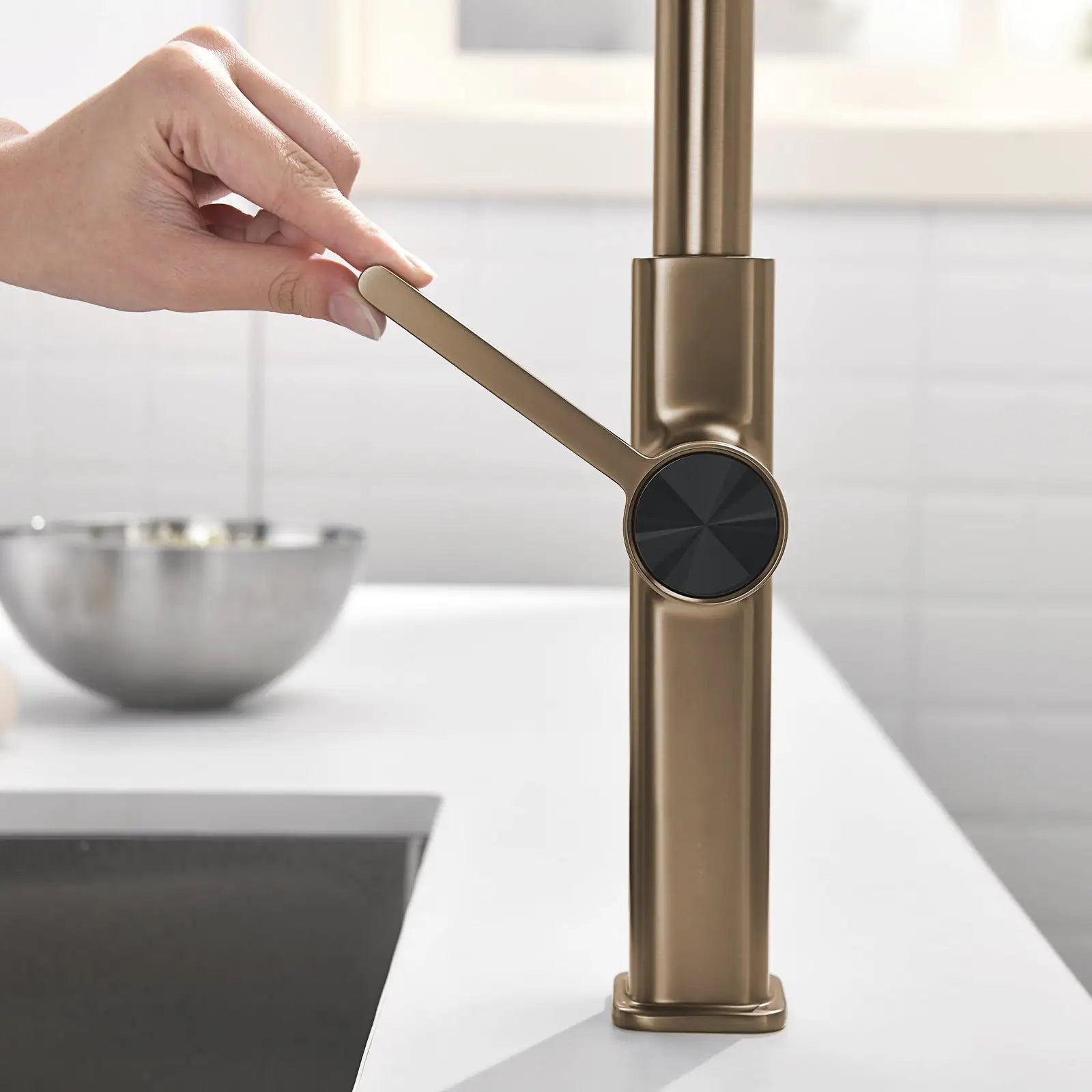 Loraven Temperature Display Kitchen Faucet with Waterfall and Pull-Out Features-KF001