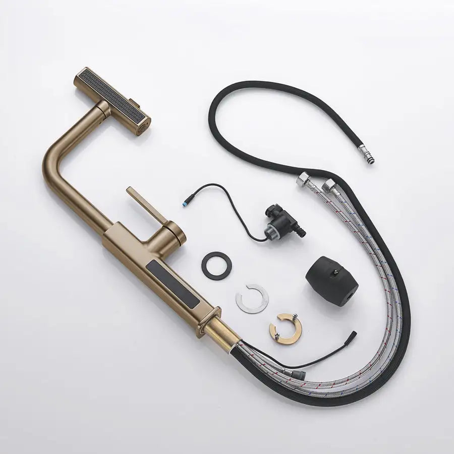 Loraven Temperature Display Kitchen Faucet with Waterfall and Pull-Out Features-KF001