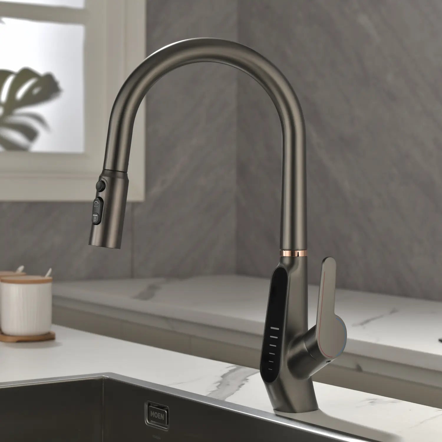 Loraven Pull-Out Kitchen Faucet with Triple Water Modes and Temperature-Time Display-KF006