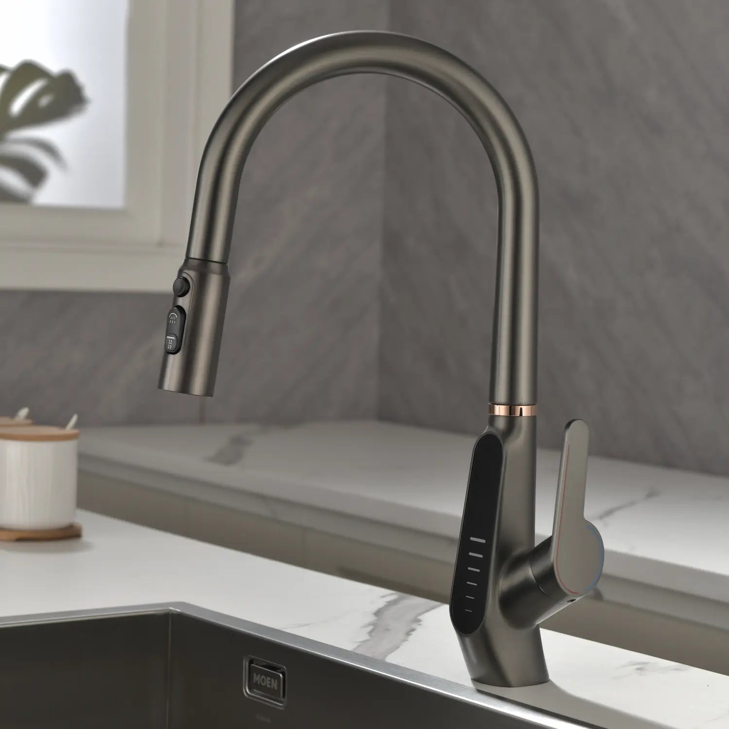 Loraven Pull-Out Kitchen Faucet with Triple Water Modes and Temperature-Time Display-KF006