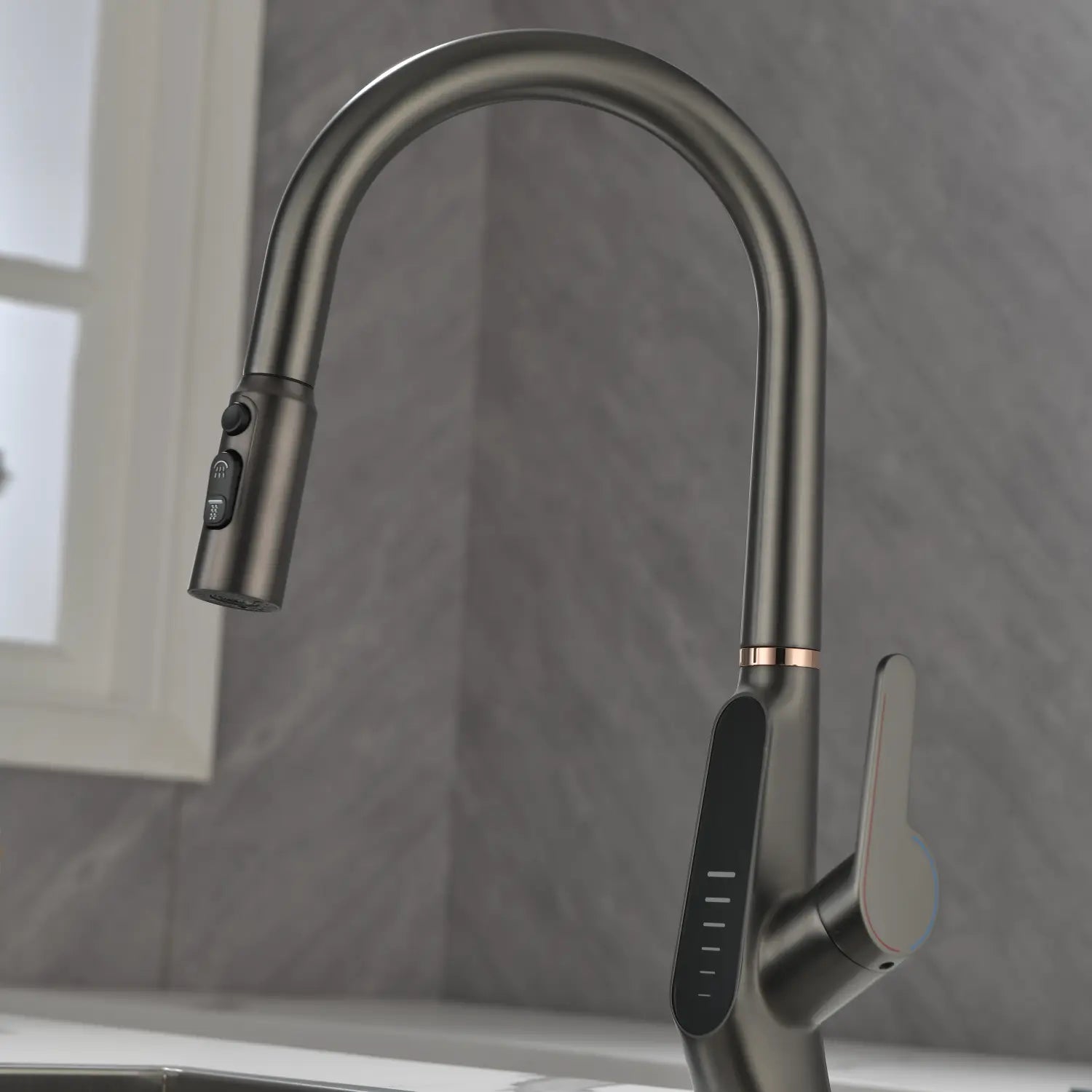 Loraven Pull-Out Kitchen Faucet with Triple Water Modes and Temperature-Time Display-KF006