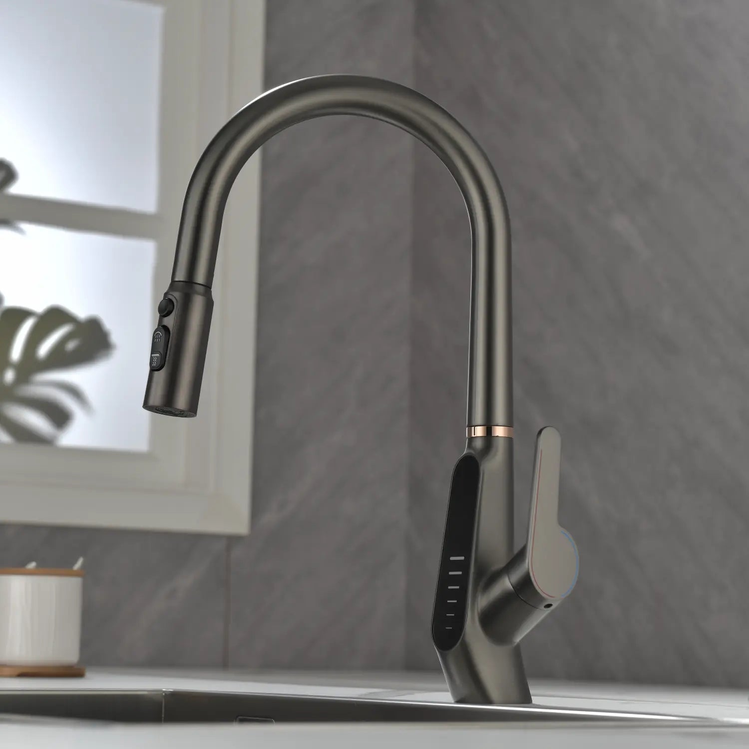 Loraven Pull-Out Kitchen Faucet with Triple Water Modes and Temperature-Time Display-KF006