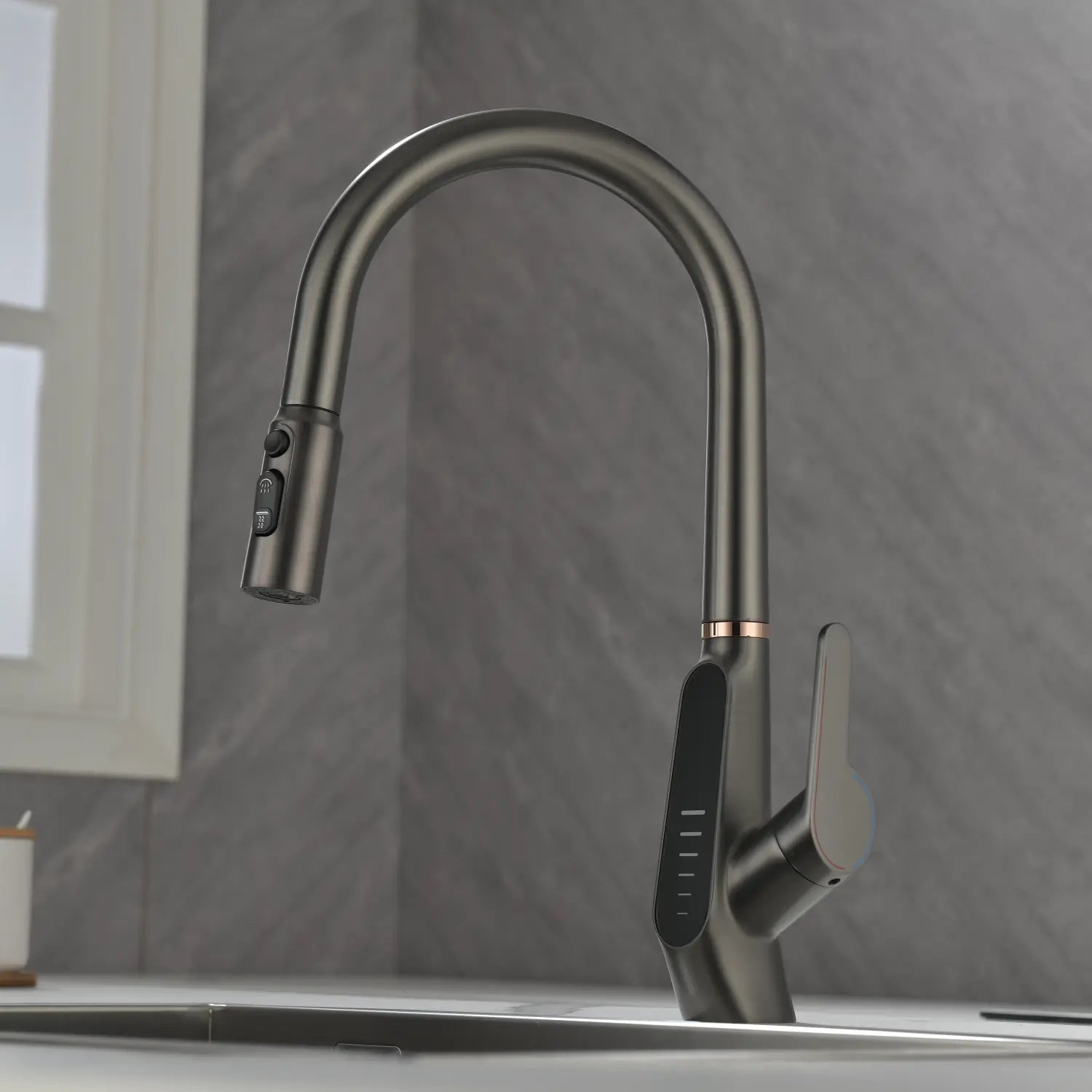 Loraven Pull-Out Kitchen Faucet with Triple Water Modes and Temperature-Time Display-KF006