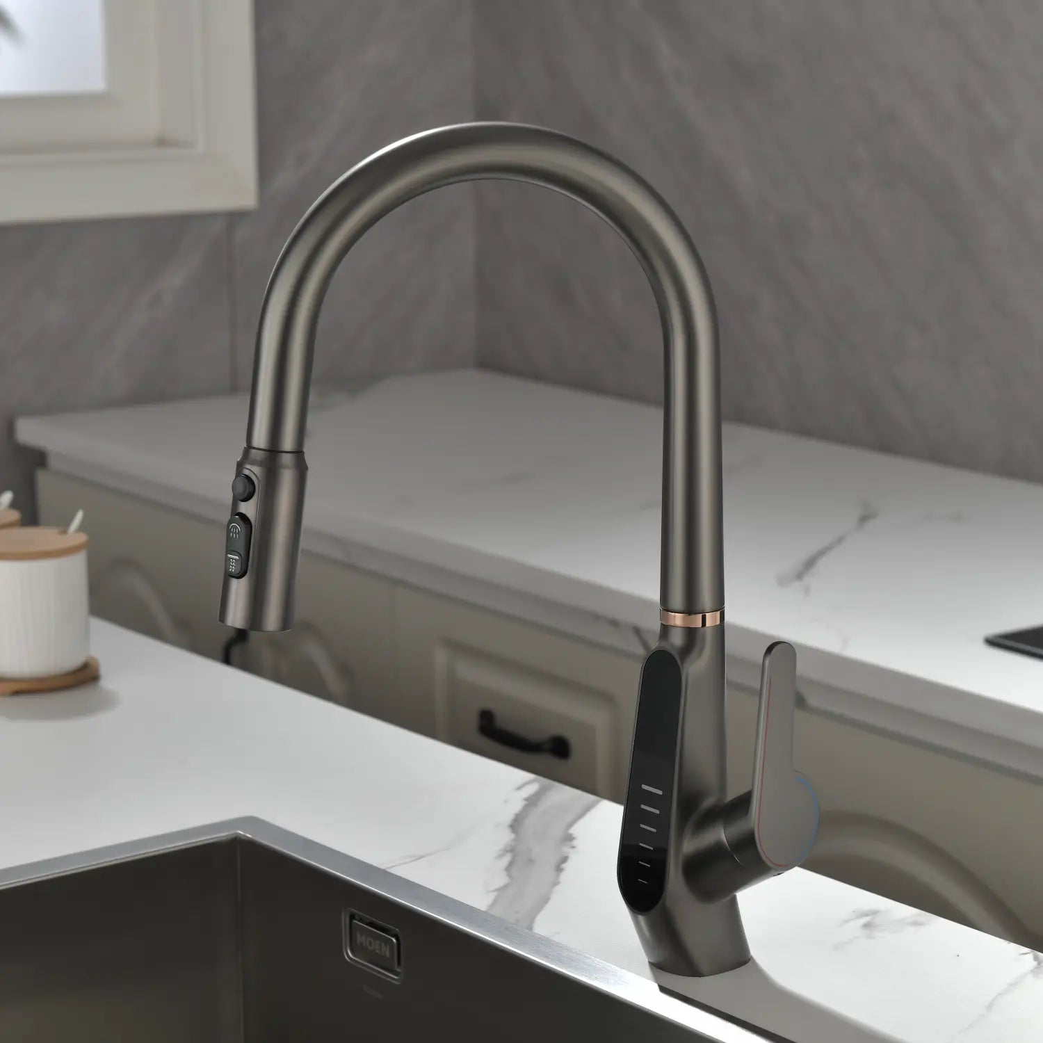 Loraven Pull-Out Kitchen Faucet with Triple Water Modes and Temperature-Time Display-KF006