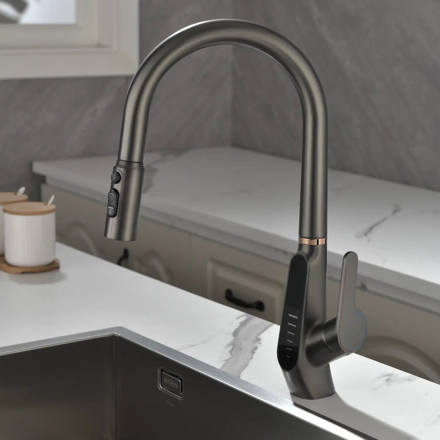 Loraven Pull-Out Kitchen Faucet with Triple Water Modes and Temperature-Time Display-KF006