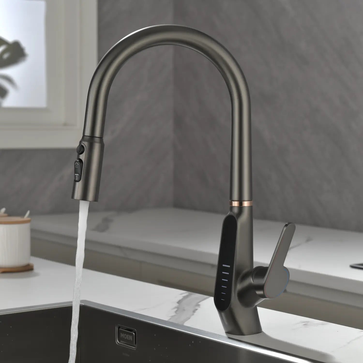 Loraven Pull-Out Kitchen Faucet with Triple Water Modes and Temperature-Time Display-KF006