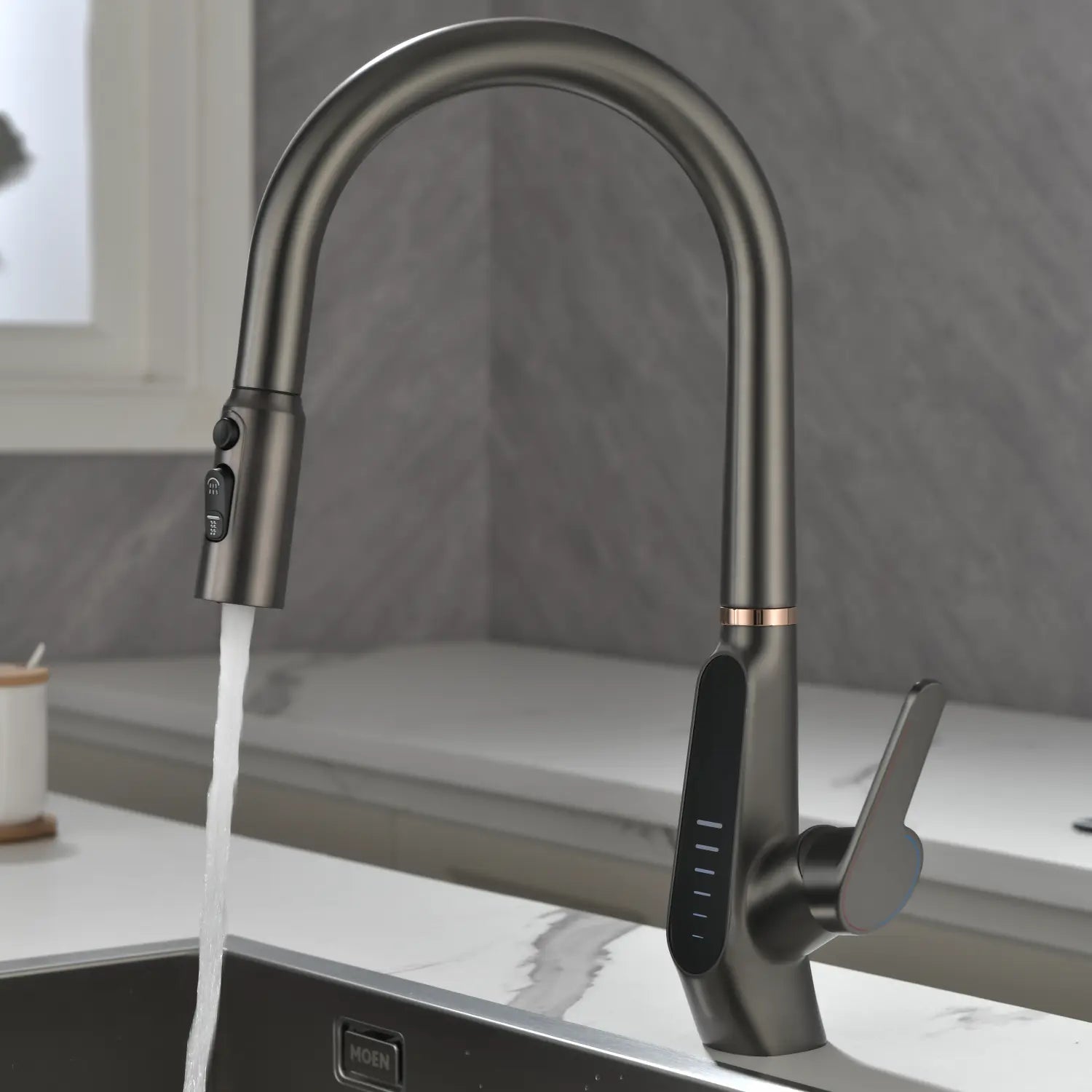 Loraven Pull-Out Kitchen Faucet with Triple Water Modes and Temperature-Time Display-KF006