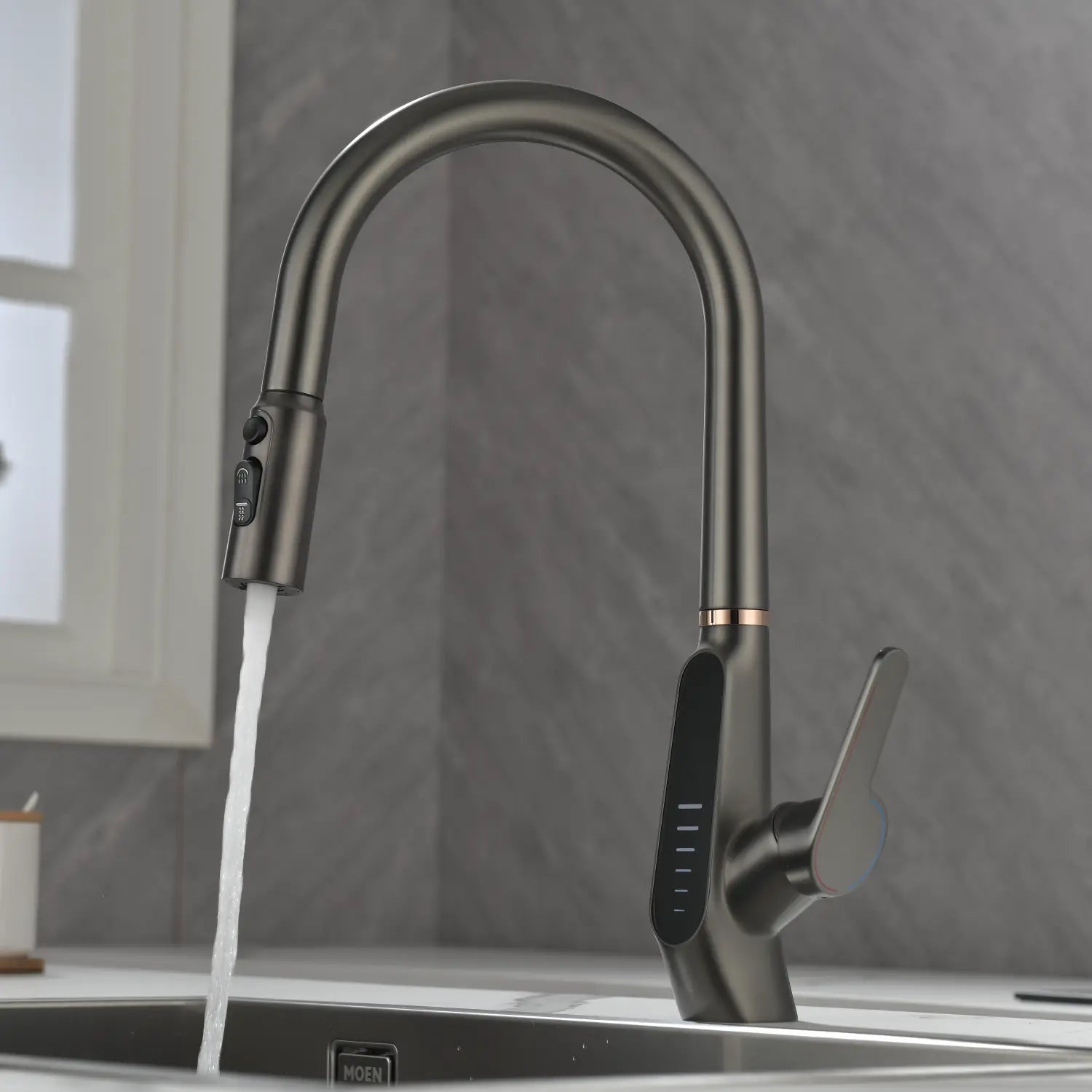 Loraven Pull-Out Kitchen Faucet with Triple Water Modes and Temperature-Time Display-KF006