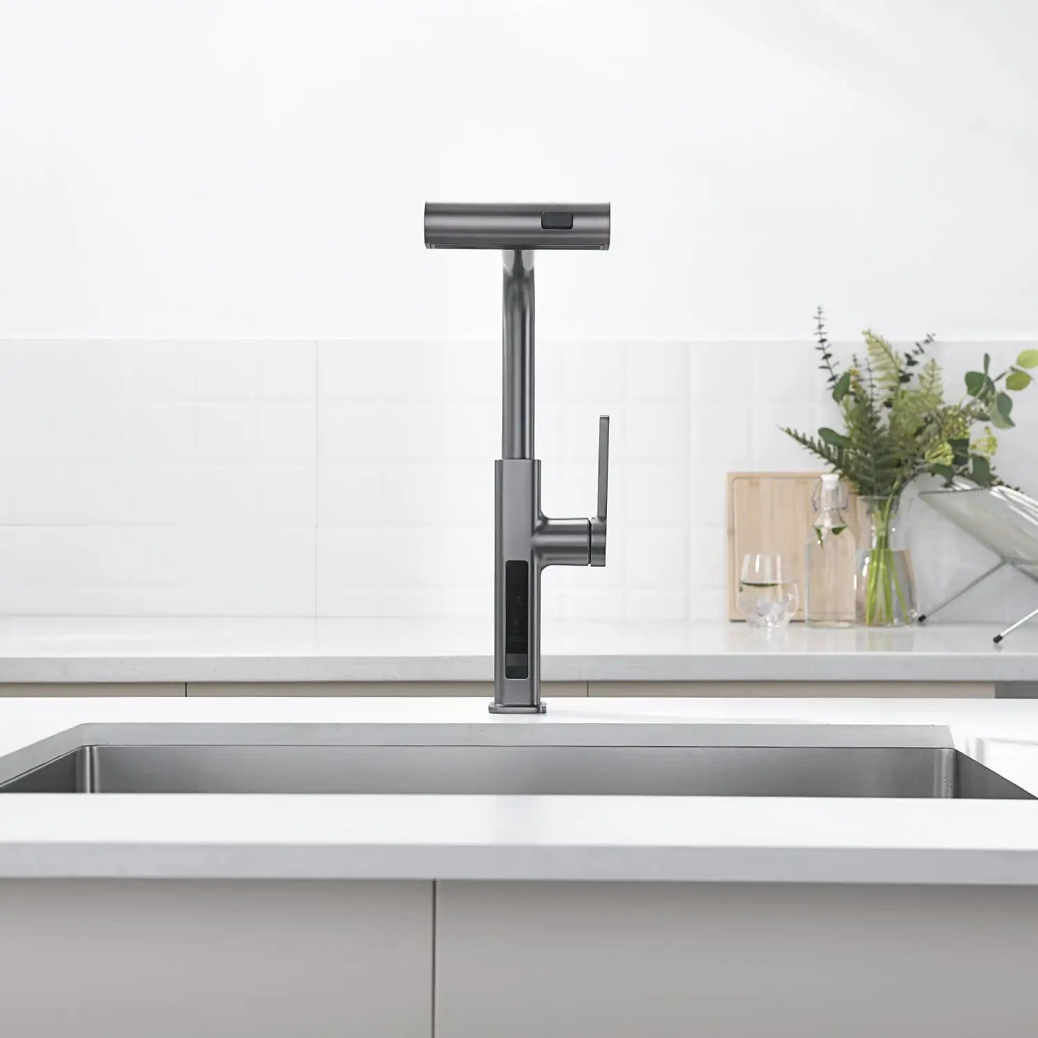 Loraven Temperature Display Kitchen Faucet with Waterfall and Pull-Out Features-KF001