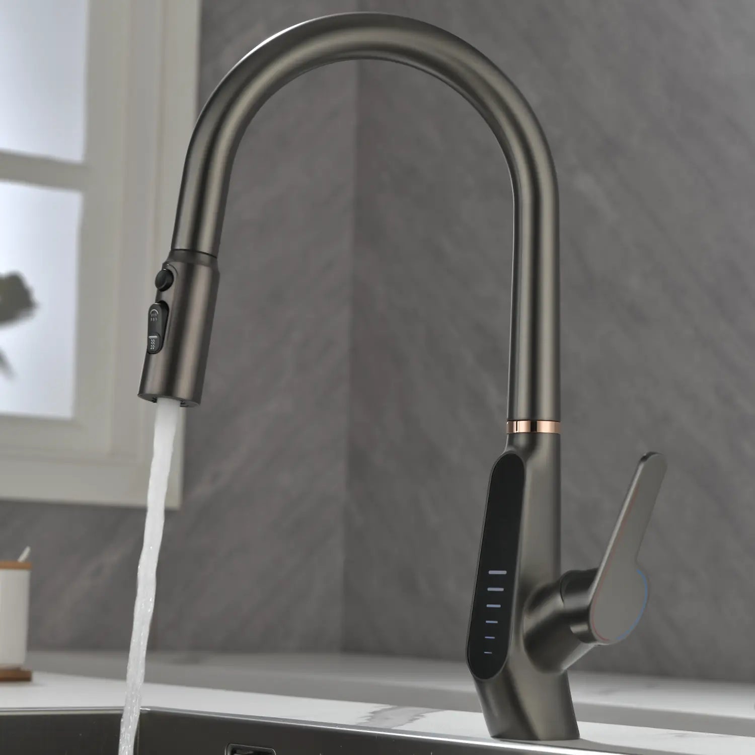 Loraven Pull-Out Kitchen Faucet with Triple Water Modes and Temperature-Time Display-KF006