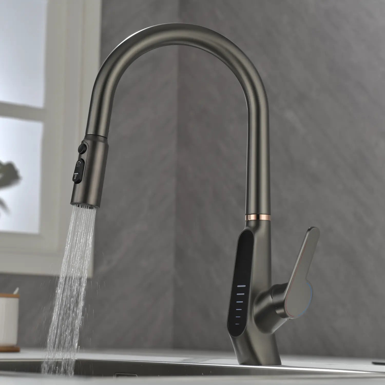 Loraven Pull-Out Kitchen Faucet with Triple Water Modes and Temperature-Time Display-KF006
