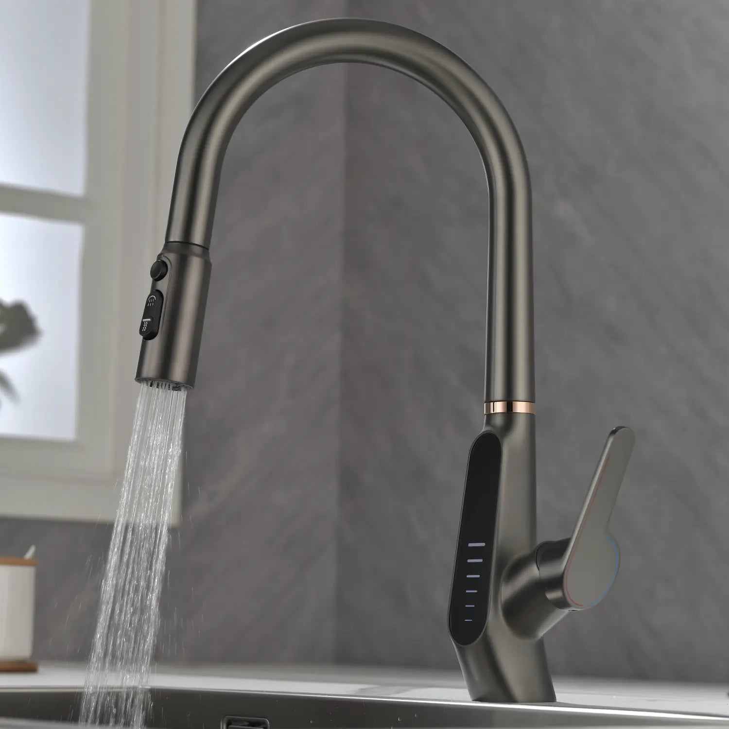 Loraven Pull-Out Kitchen Faucet with Triple Water Modes and Temperature-Time Display-KF006