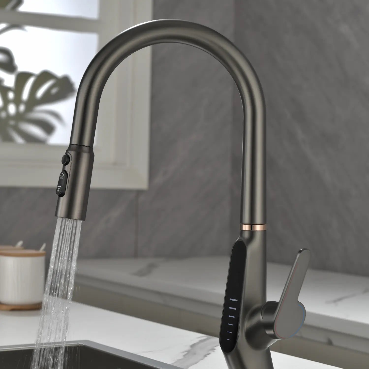 Loraven Pull-Out Kitchen Faucet with Triple Water Modes and Temperature-Time Display-KF006