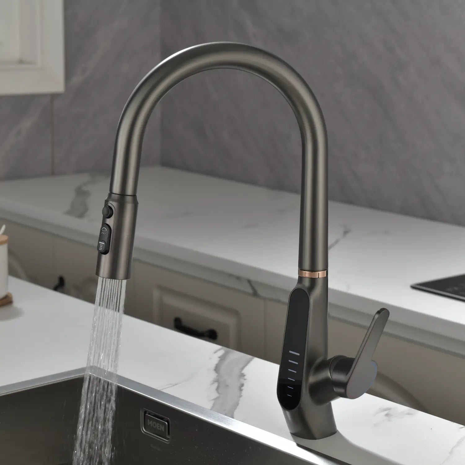 Loraven Pull-Out Kitchen Faucet with Triple Water Modes and Temperature-Time Display-KF006