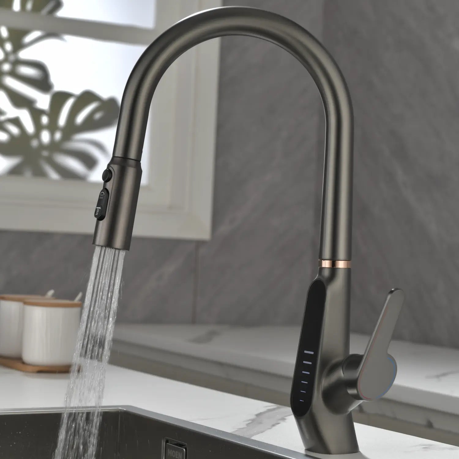 Loraven Pull-Out Kitchen Faucet with Triple Water Modes and Temperature-Time Display-KF006