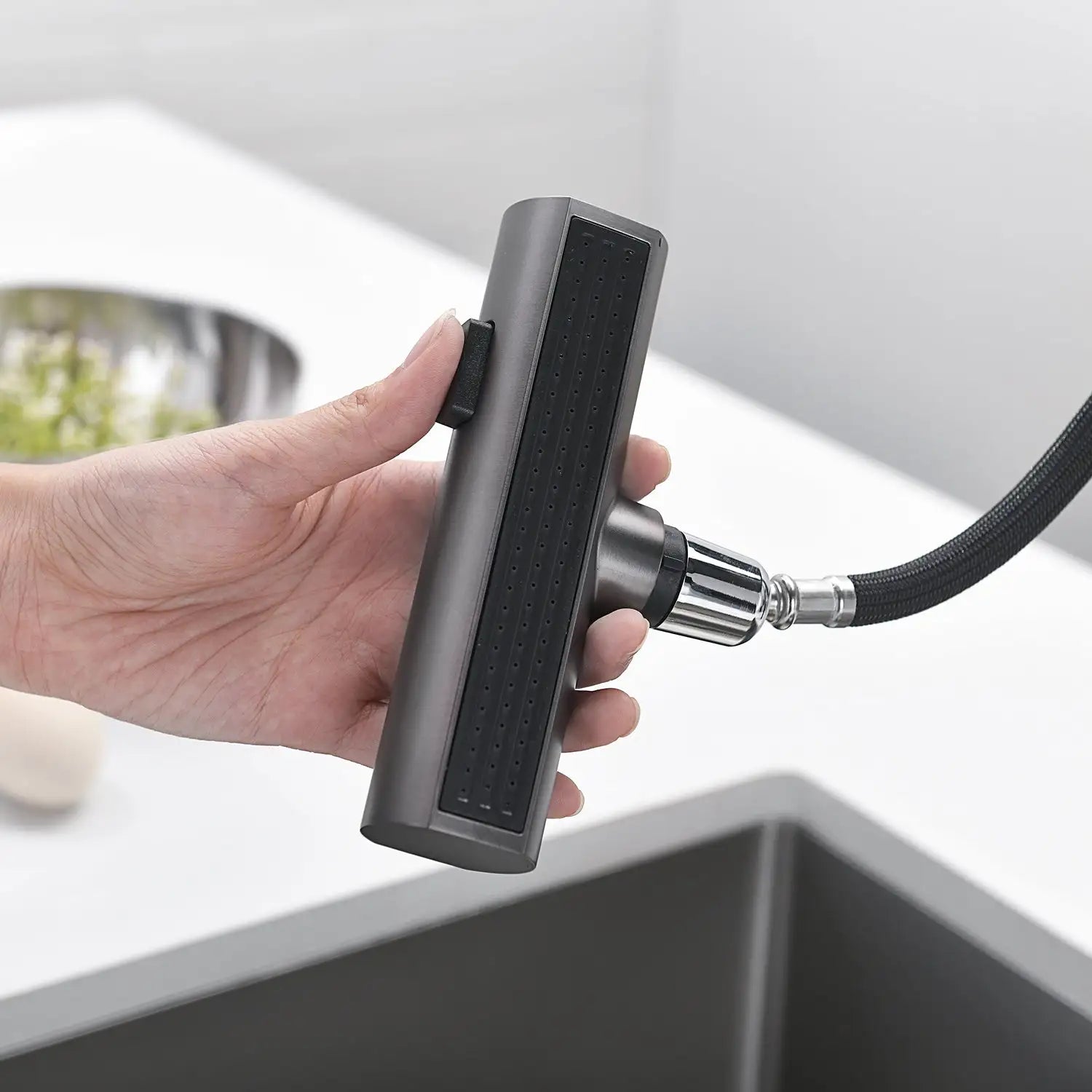 Loraven Temperature Display Kitchen Faucet with Waterfall and Pull-Out Features-KF001