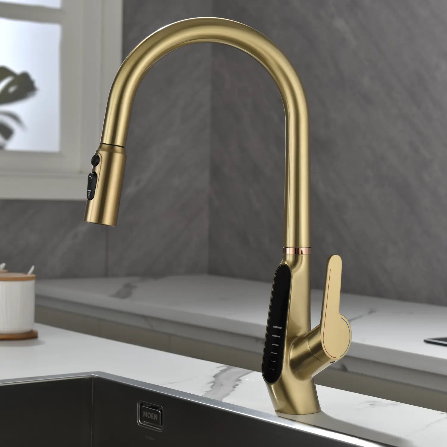 Loraven Pull-Out Kitchen Faucet with Triple Water Modes and Temperature-Time Display-KF006