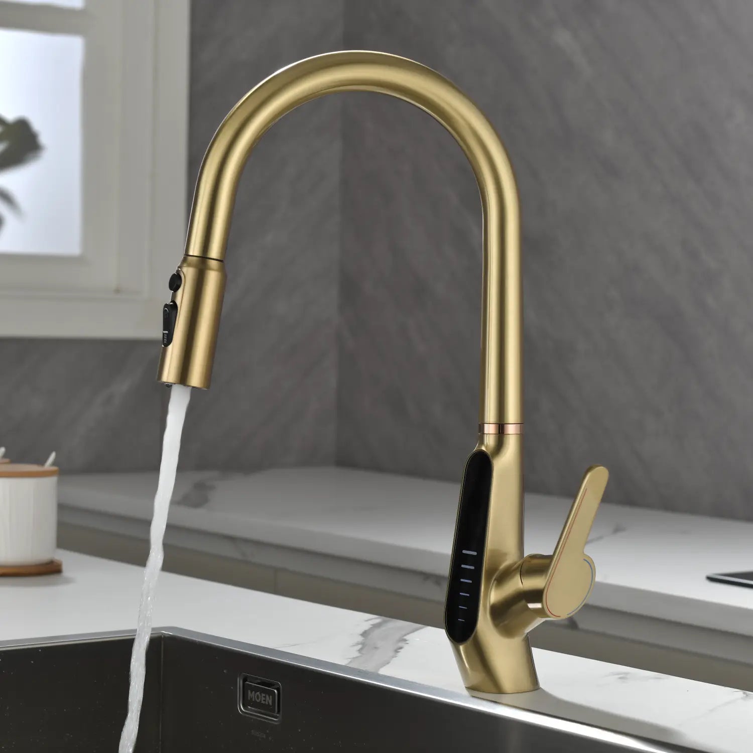 Loraven Pull-Out Kitchen Faucet with Triple Water Modes and Temperature-Time Display-KF006