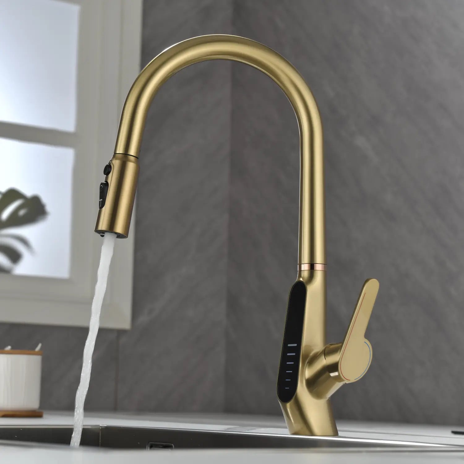 Loraven Pull-Out Kitchen Faucet with Triple Water Modes and Temperature-Time Display-KF006