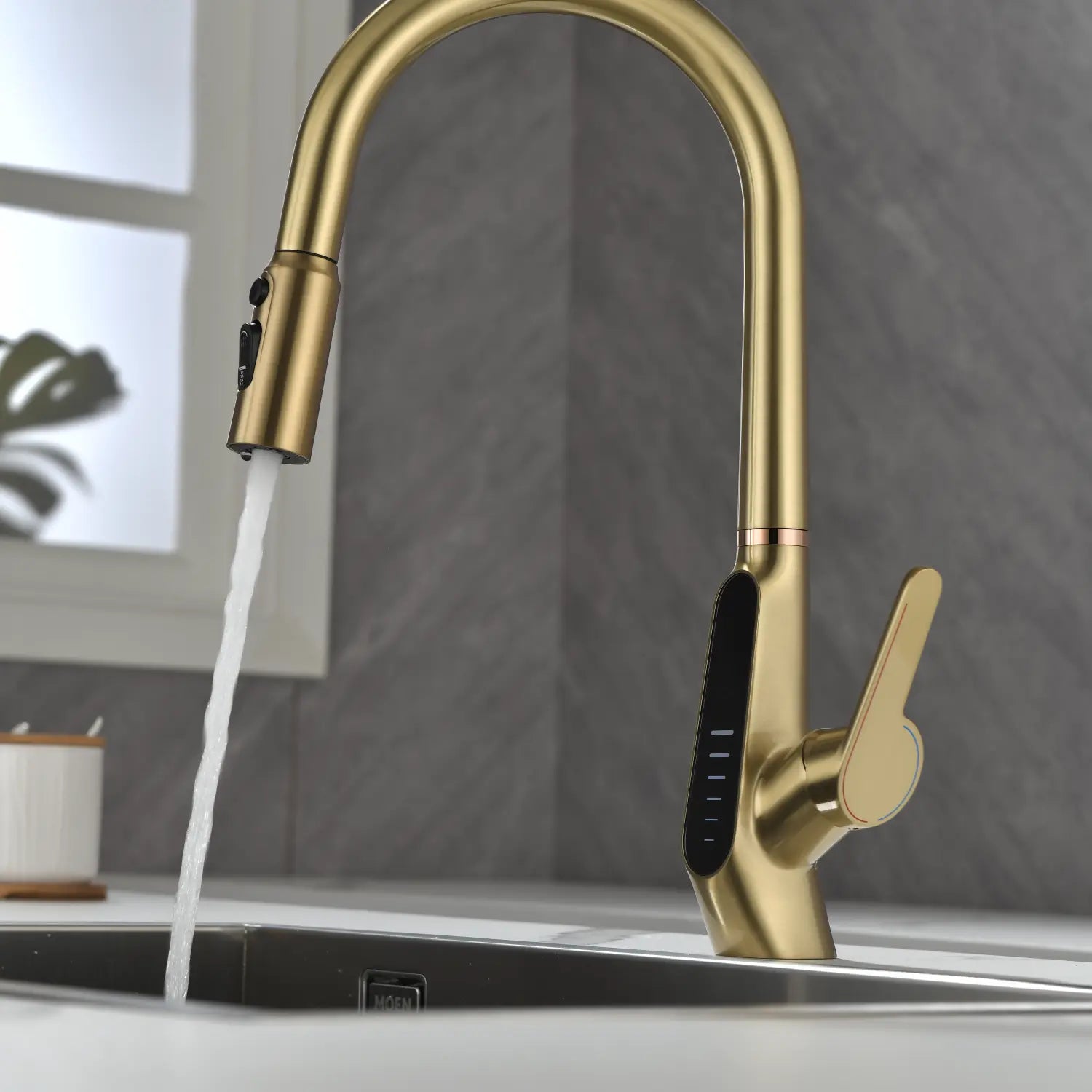 Loraven Pull-Out Kitchen Faucet with Triple Water Modes and Temperature-Time Display-KF006