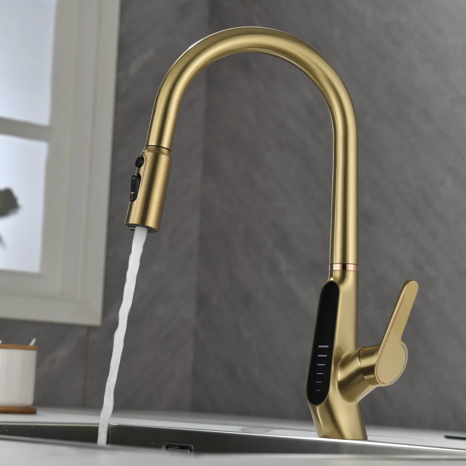 Loraven Pull-Out Kitchen Faucet with Triple Water Modes and Temperature-Time Display-KF006