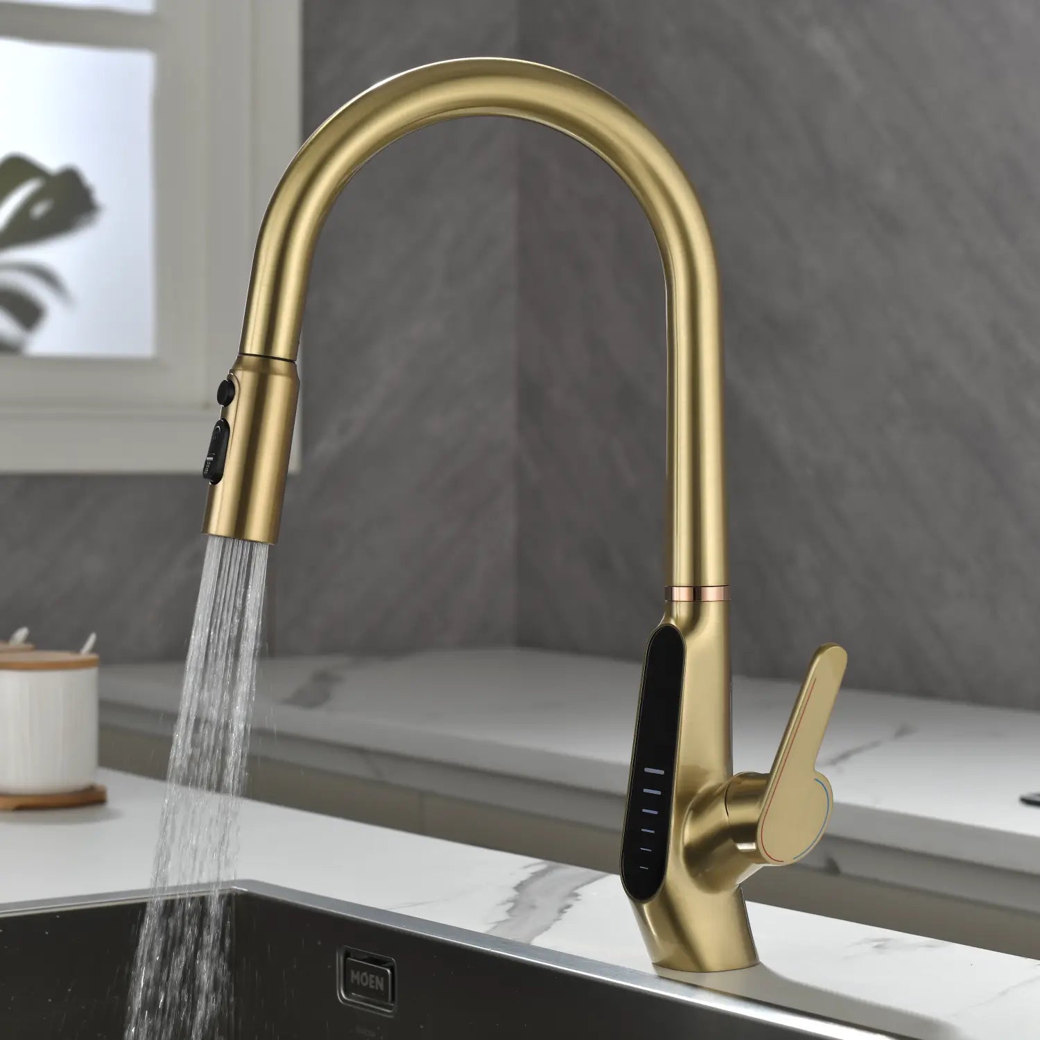 Loraven Pull-Out Kitchen Faucet with Triple Water Modes and Temperature-Time Display-KF006