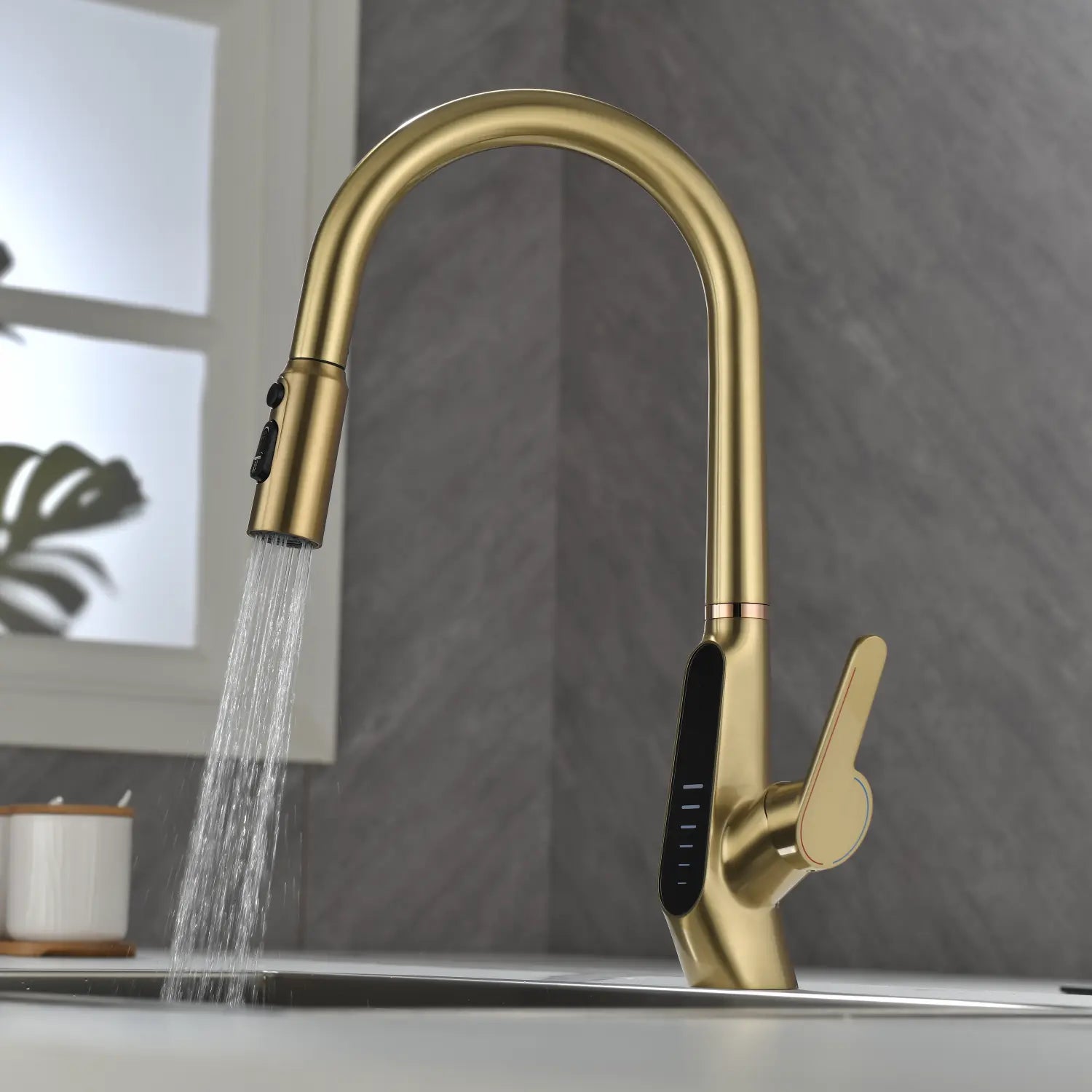 Loraven Pull-Out Kitchen Faucet with Triple Water Modes and Temperature-Time Display-KF006