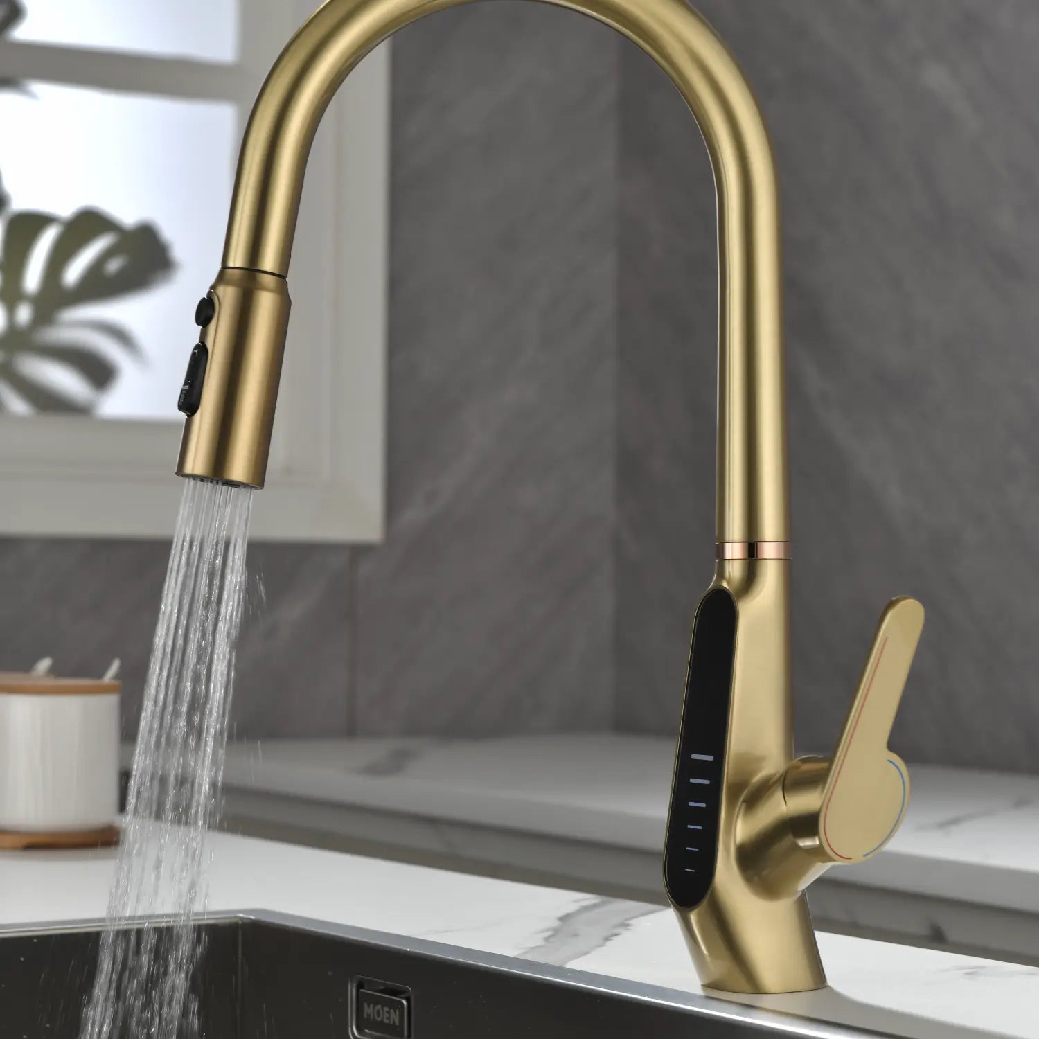 Loraven Pull-Out Kitchen Faucet with Triple Water Modes and Temperature-Time Display-KF006