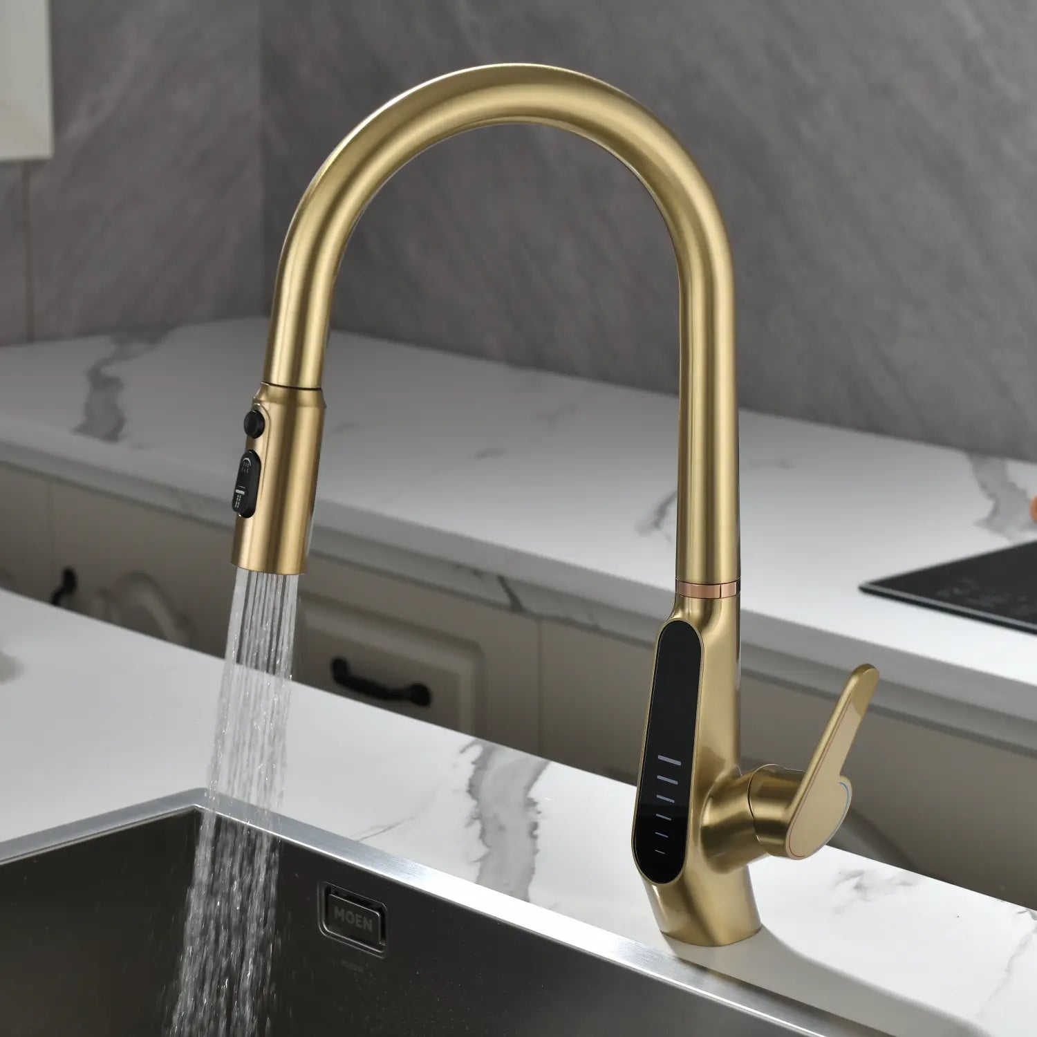 Loraven Pull-Out Kitchen Faucet with Triple Water Modes and Temperature-Time Display-KF006