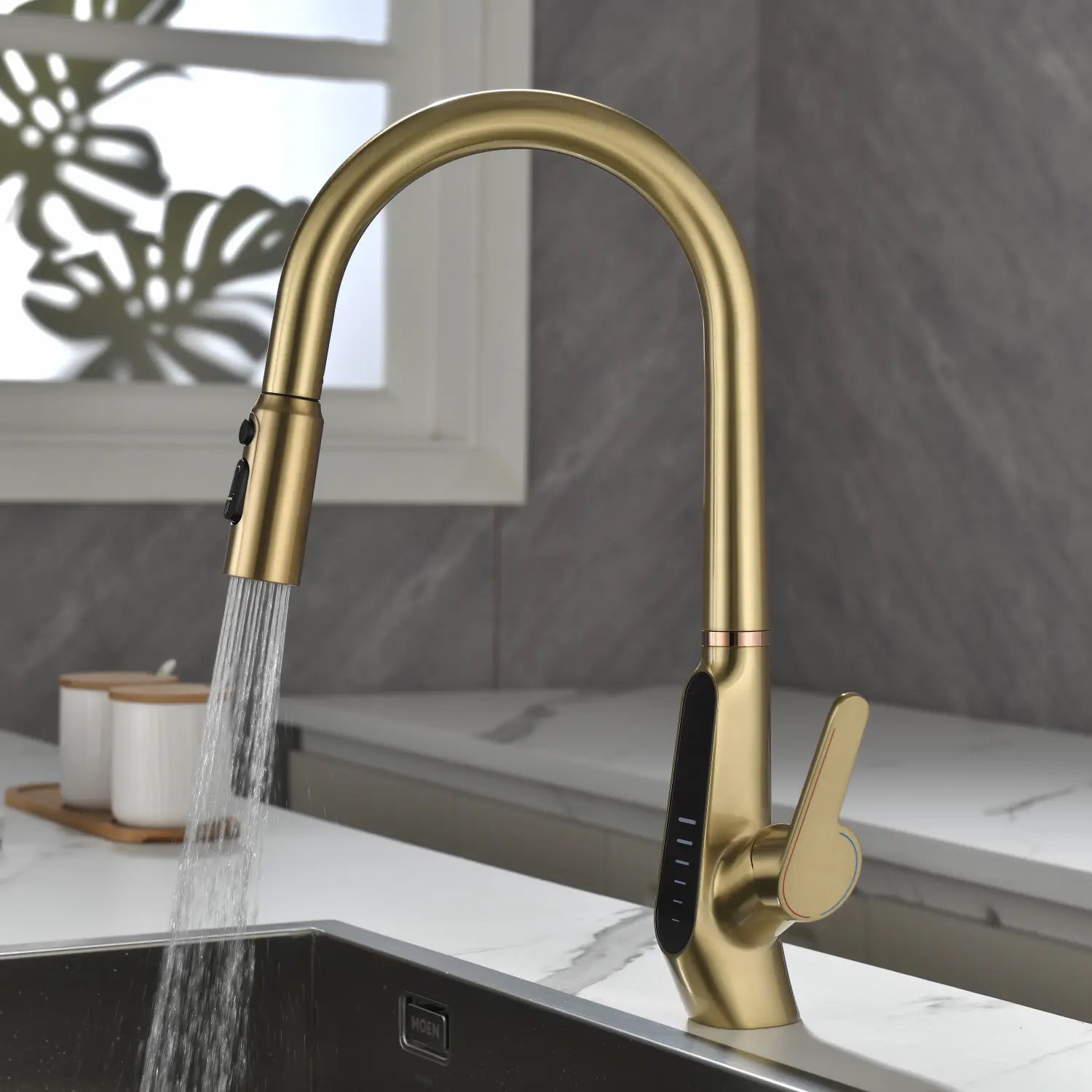 Loraven Pull-Out Kitchen Faucet with Triple Water Modes and Temperature-Time Display-KF006